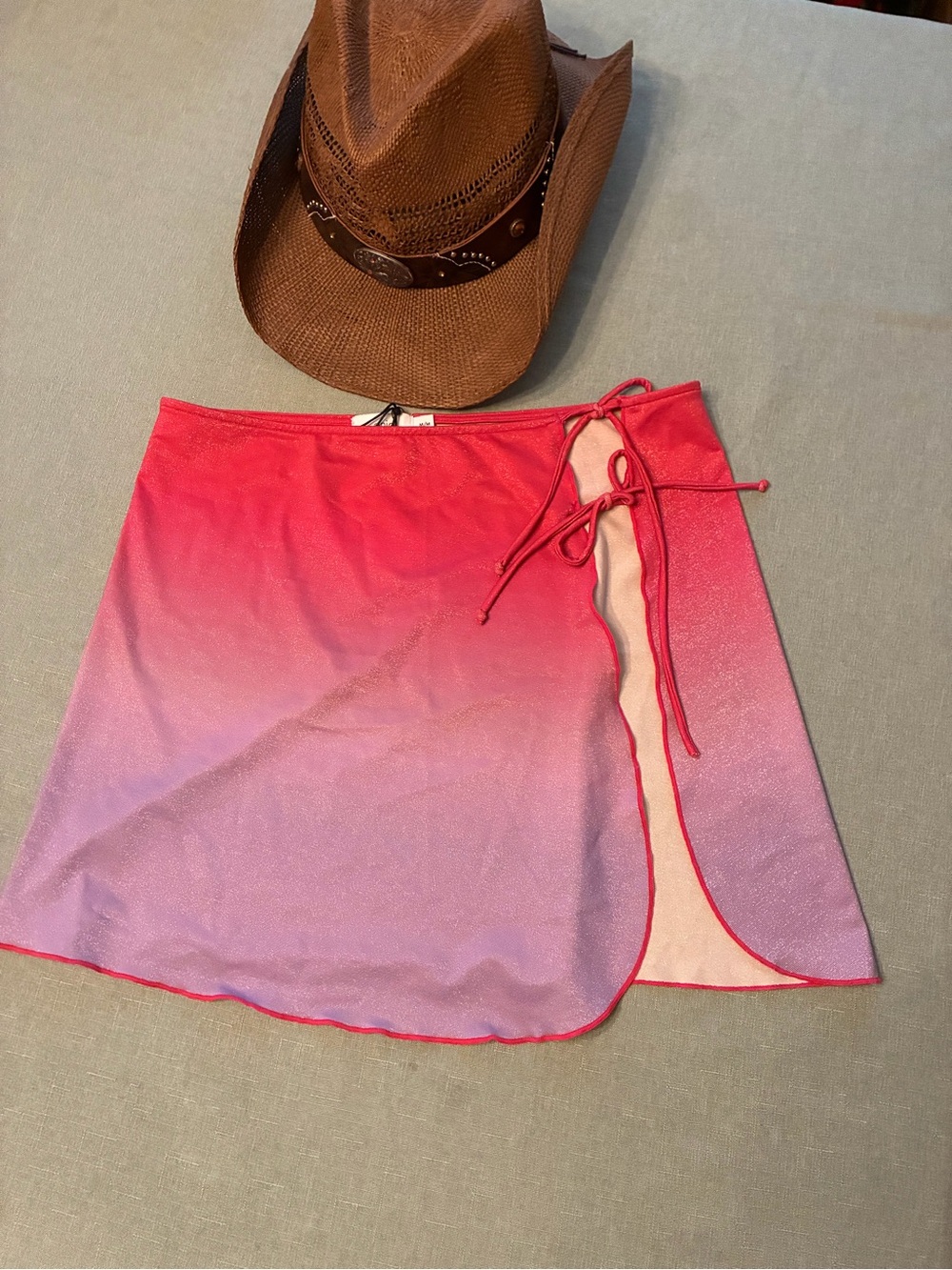 Onia Ombre Red-Pink Tie-Side Swim Sarong